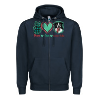 Navy Peace Love Border Collie Zipper Hoodie - Jasminsmagicworld