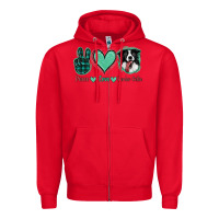 Red Peace Love Border Collie Zipper Hoodie - Jasminsmagicworld