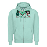 Seafoam Peace Love Border Collie Zipper Hoodie - Jasminsmagicworld