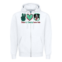 White Peace Love Border Collie Zipper Hoodie - Jasminsmagicworld