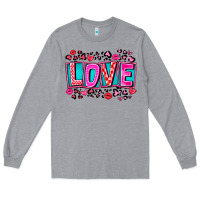 Heather Grey Love Valentine Long Sleeve Tee - CowhideDigitalArt