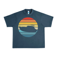 Midnight Navy boat t  shirt boat trip silhouette on a distressed retro sunset produc Urban Heavy Tee - linhVisuals