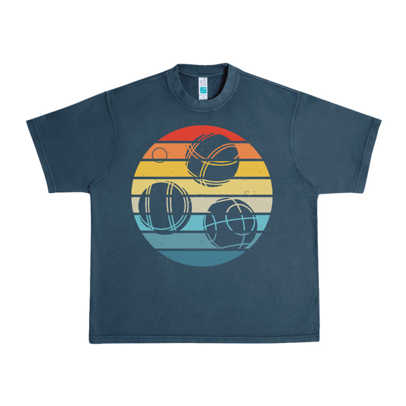 Bocce Ball T  Shirt Bocce Ball Silhouette On A Distressed Retro Sunset Urban Heavy Tee by linhVisuals | Teevron
