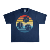 Navy bocce ball t  shirt bocce ball silhouette on a distressed retro sunset Urban Heavy Tee - linhVisuals
