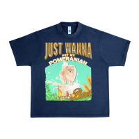 Navy pommeranian t  shirt dog owner, just wanna pet my pommeranian & drink Urban Heavy Tee - linhVisuals