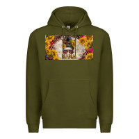 Army Green mess bun mama with sunflowers and colorful leopard license plate Premium Hoodie - BarkalooDesign