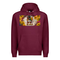Burgundy mess bun mama with sunflowers and colorful leopard license plate Premium Hoodie - BarkalooDesign