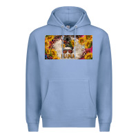 Colony Blue mess bun mama with sunflowers and colorful leopard license plate Premium Hoodie - BarkalooDesign