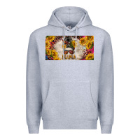 Heather Grey mess bun mama with sunflowers and colorful leopard license plate Premium Hoodie - BarkalooDesign