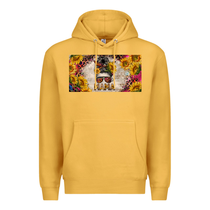 Mess Bun Mama With Sunflowers And Colorful Leopard License Plate Premium Hoodie by BarkalooDesign | Teevron