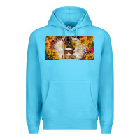 Ocean Blue mess bun mama with sunflowers and colorful leopard license plate Premium Hoodie - BarkalooDesign