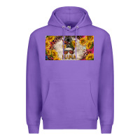 Purple mess bun mama with sunflowers and colorful leopard license plate Premium Hoodie - BarkalooDesign