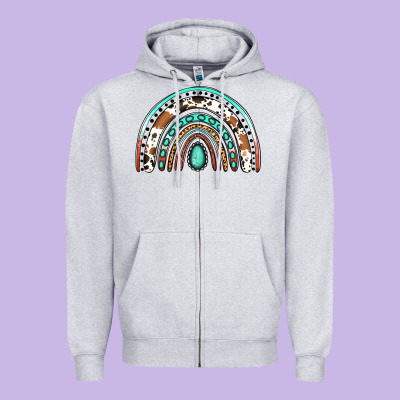 Western Rainbow Zipper Hoodie Designed By Jasminsmagicworld
