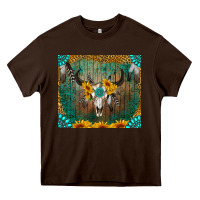 Chocolate Brown boho bullskull Heavy Core Tee - RanaPortraitStore