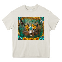 Cream boho bullskull Heavy Core Tee - RanaPortraitStore