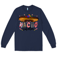 Navy festive sombrero and nacho art Long Sleeve Tee - CowhideDigitalArt