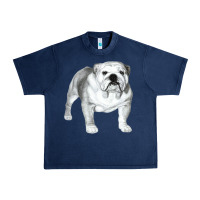 Navy English Bulldog Art Urban Heavy Tee - linhVisuals
