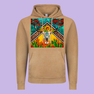 Western Sunflowers Longhorn Bull Skull Vintage Hoodie Designed By Artiststas