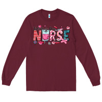 Burgundy Nurse Valentine Long Sleeve Tee - CowhideDigitalArt