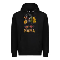 Black mess bun mama sunflowers Premium Hoodie - BarkalooDesign