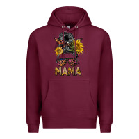 Burgundy mess bun mama sunflowers Premium Hoodie - BarkalooDesign