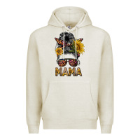 Oatmeal Heather mess bun mama sunflowers Premium Hoodie - BarkalooDesign
