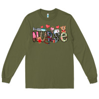 Army Green Nurse Valentines Day Long Sleeve Tee - CowhideDigitalArt