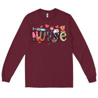 Burgundy Nurse Valentines Day Long Sleeve Tee - CowhideDigitalArt