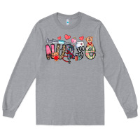 Heather Grey Nurse Valentines Day Long Sleeve Tee - CowhideDigitalArt