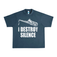 Midnight Navy Saxophone I Destroy Silence Saxophonist | For Musicians Urban Heavy Tee - linhVisuals