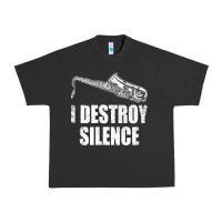 Pigment Black Saxophone I Destroy Silence Saxophonist | For Musicians Urban Heavy Tee - linhVisuals