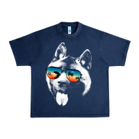 Navy american akita shirts with glasses sunglasses retro style t shirt Urban Heavy Tee - linhVisuals