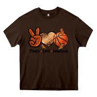 Chocolate Brown Peace Love Basketball Heavy Core Tee - FaDigitalArtStudio