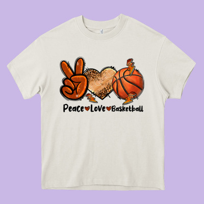Peace Love Basketball Heavy Core Tee Designed By Fadigitalartstudio