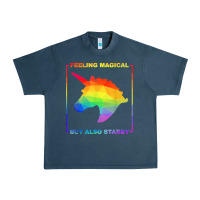 Midnight Navy feeling magical but also stabby unicorn rainbow t shirt Urban Heavy Tee - linhVisuals