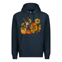 Navy donkey sunflower and pumpkin farm Premium Hoodie - BarkalooDesign