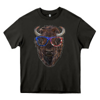 Asphalt bison with american flag glasses Heavy Core Tee - RanaPortraitStore