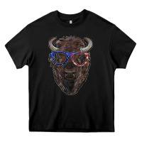 Black bison with american flag glasses Heavy Core Tee - RanaPortraitStore