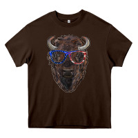 Chocolate Brown bison with american flag glasses Heavy Core Tee - RanaPortraitStore