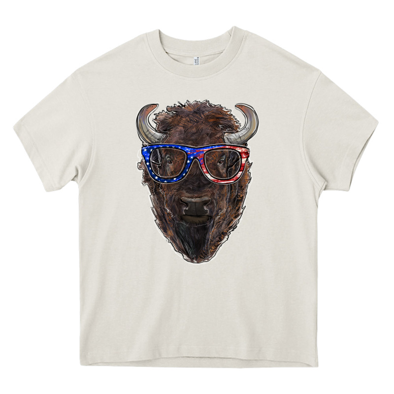 Bison With American Flag Glasses Heavy Core Tee by RanaPortraitStore | Teevron
