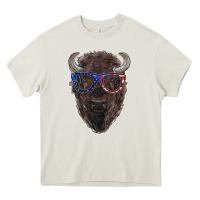 Cream bison with american flag glasses Heavy Core Tee - RanaPortraitStore