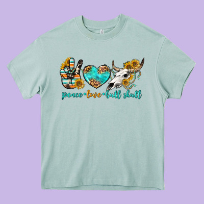 Peace Love Bull Skull Bbs Heavy Core Tee Designed By Bundleandbundleshop