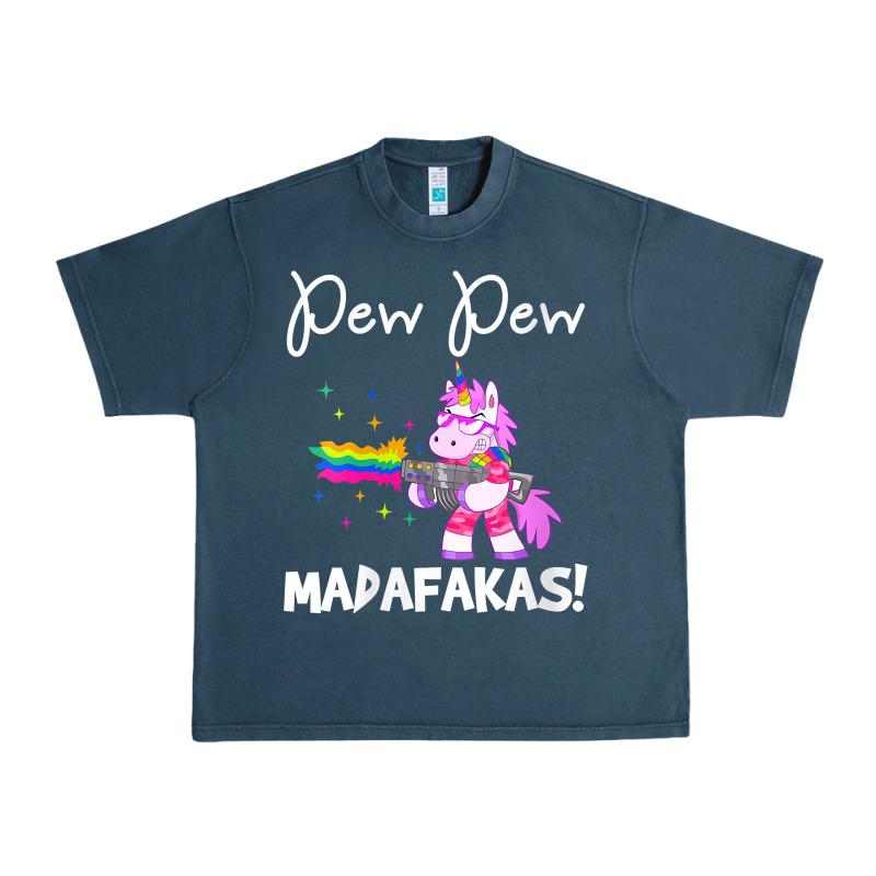 Womens Pew Madafakas Funny Fantasy Unicorn With Rainbow Gun   White V Urban Heavy Tee by linhVisuals | Teevron