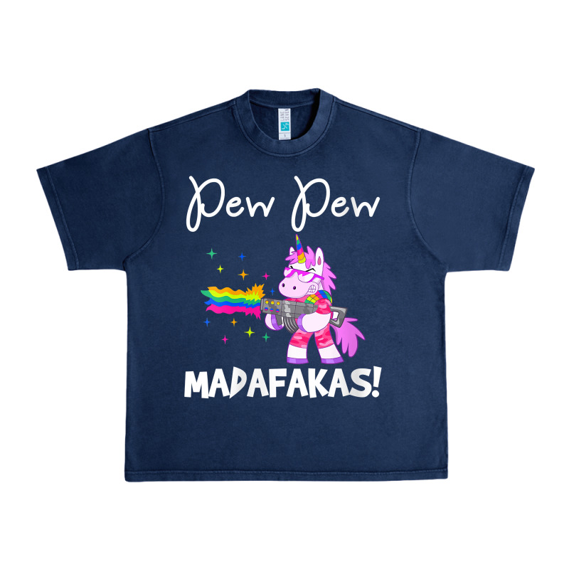 Womens Pew Madafakas Funny Fantasy Unicorn With Rainbow Gun   White V Urban Heavy Tee by linhVisuals | Teevron