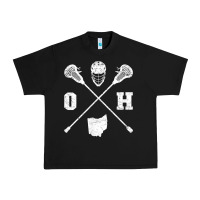 Black ohio lacrosse sticks & helmet state outline lax player t shirt Urban Heavy Tee - linhVisuals
