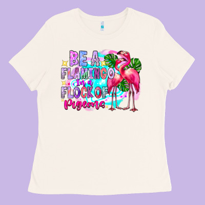 Bea Flamingo In A Flock Of Pigeons Ladies Tee Designed By Cowhidedigitalart