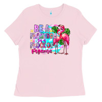 Bubblegum Pink bea flamingo in a flock of pigeons Ladies Tee - CowhideDigitalArt