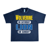 Wolverine On Saturday Lion On Sunday Fans Detroit Vintage Pullover Hoo Urban Heavy Tee | Teevron