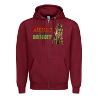 Burgundy merry and bright german shepherd Zipper Hoodie - RanaPortraitStore