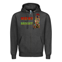 Charcoal Heather merry and bright german shepherd Zipper Hoodie - RanaPortraitStore